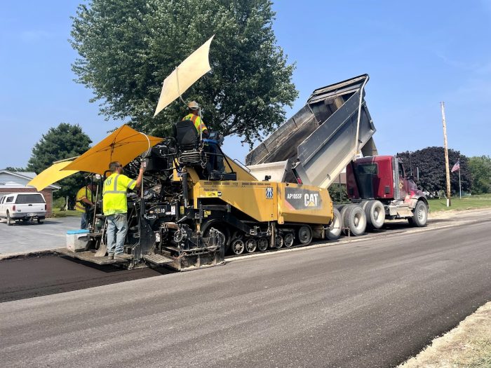 Sustainable paving technique of CCPR being placed on a roadway