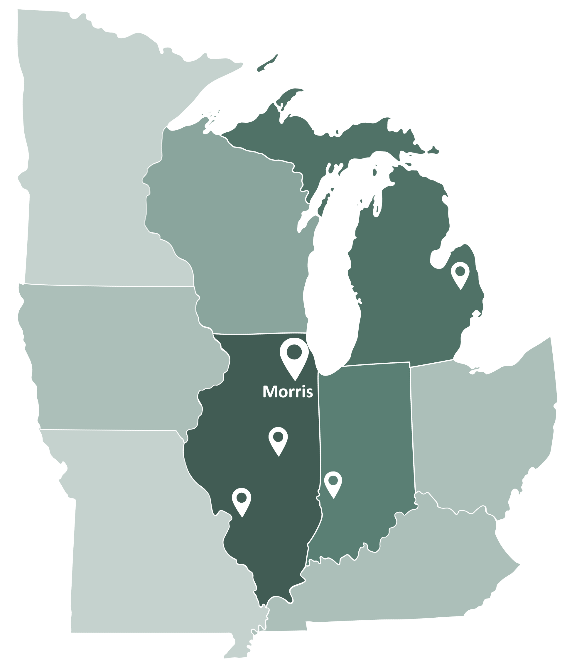 a map of Illinois with white labels