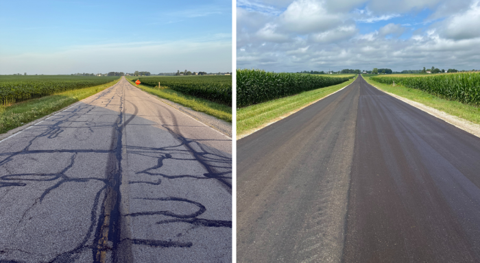 Comparing the road before and after cape seal